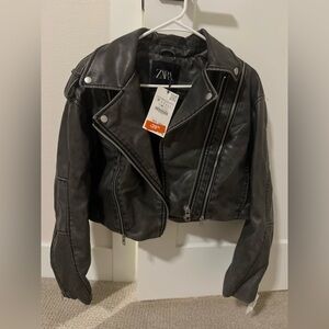 Zara cropped leather jacket